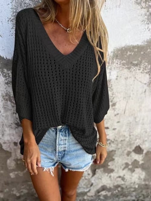🔥Hot Sale 50% OFF🔥Top tricoté creux à col en V🍀🛫Achetez-en deux et bénéficiez d'une livraison gratuite🛫