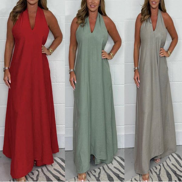 Robe longue fluide Ă dos en T pour femmes
