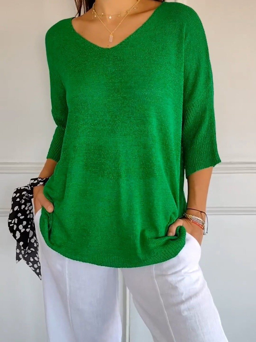 💖Vente Limitée 60% de Réduction💖 Haut à Col V Uni en Maille