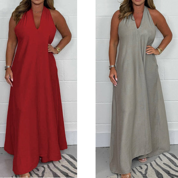 Robe longue fluide Ă dos en T pour femmes