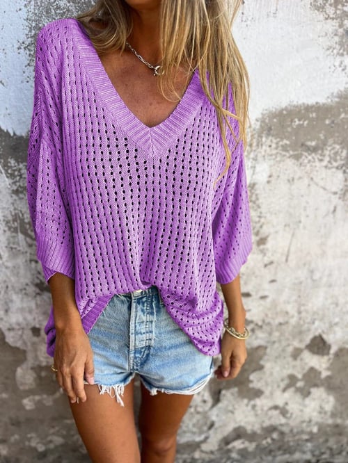 🔥Hot Sale 50% OFF🔥Top tricoté creux à col en V🍀🛫Achetez-en deux et bénéficiez d'une livraison gratuite🛫