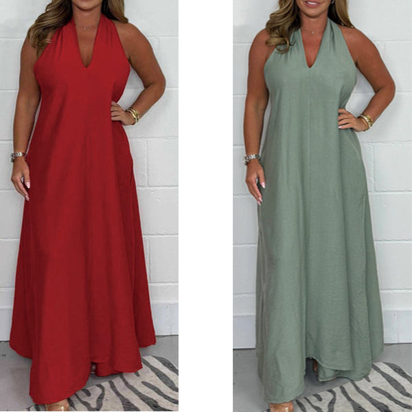 Robe longue fluide Ă dos en T pour femmes