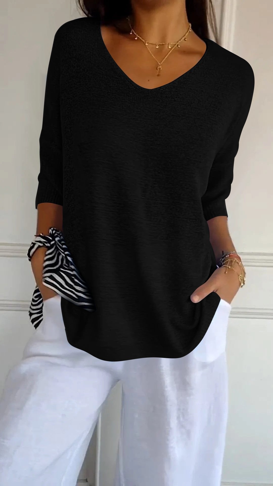 💖Vente Limitée 60% de Réduction💖 Haut à Col V Uni en Maille