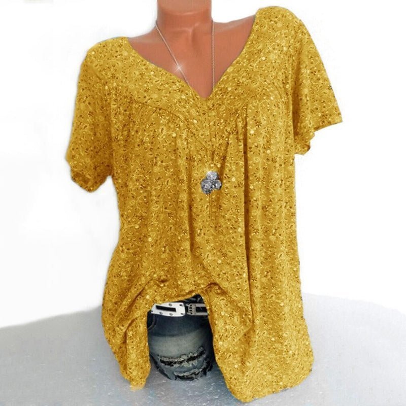 💎 46% DE RÉDUCTION ! 💎💃T-Shirt d’Été à Col V pour Femmes – Imprimé Floral, Coupe Fluide & Tissu Doux Respirant 🌸👚