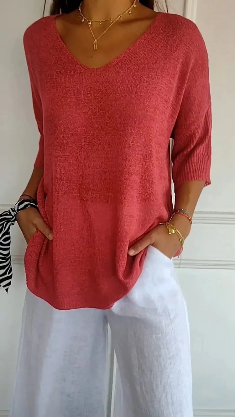 💖Limited Sale 60% OFF💖Solid Color Knitted V-neck Top