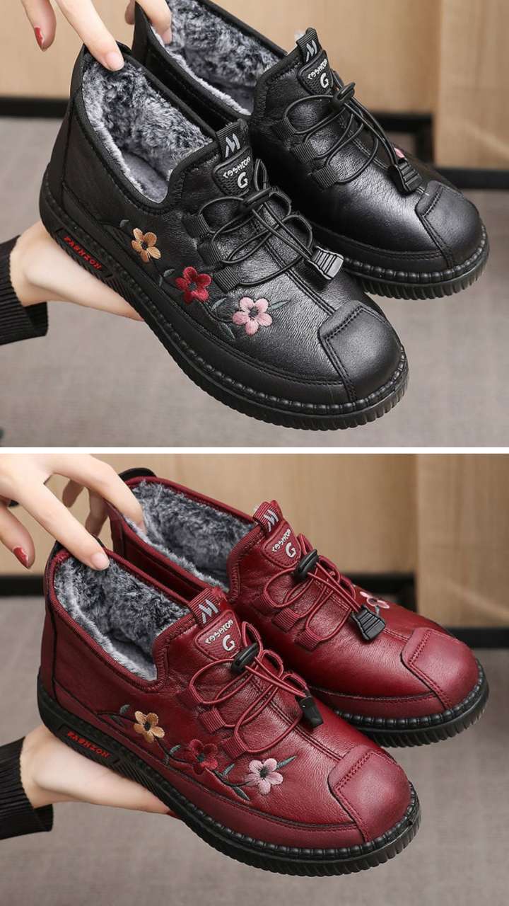 💝Mocassins femme en cuir et fourrure, doux et chauds