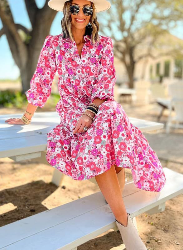 🔥Achetez 2 livraisons gratuites🔥Robe mi-longue bohème à manches longues et col en V pour femme