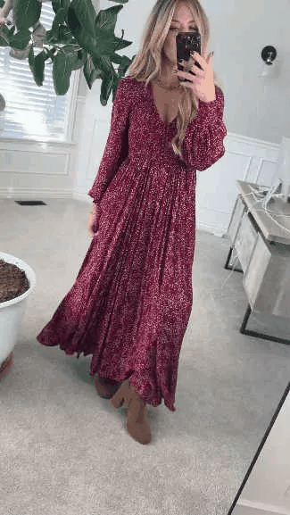 💎 Robe Longue à Fleurs en Rayonne – Taille Smockée, Doublure Intégrale & Poches Cachées 🌸👗