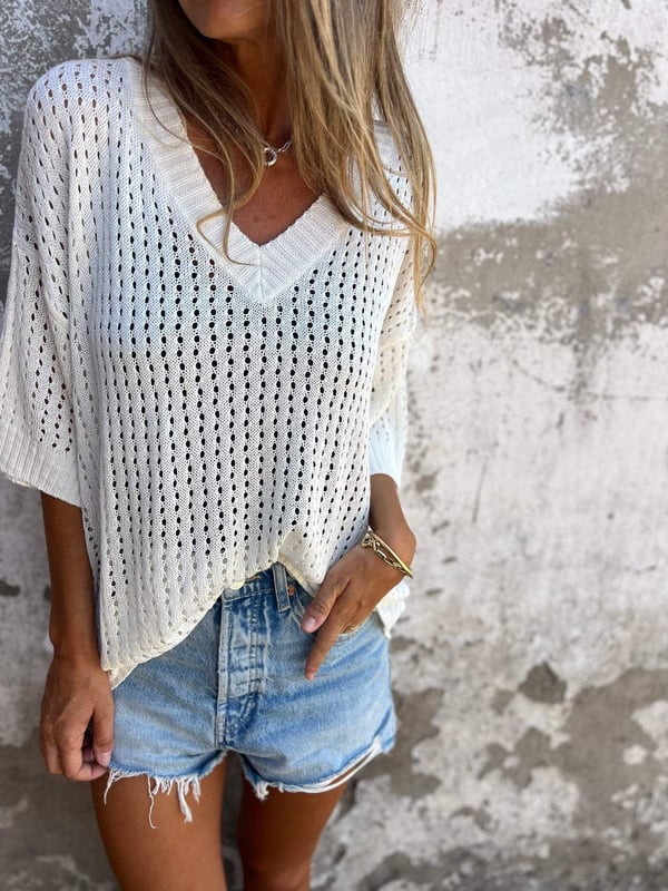 🔥Hot Sale 50% OFF🔥Top tricoté creux à col en V🍀🛫Achetez-en deux et bénéficiez d'une livraison gratuite🛫