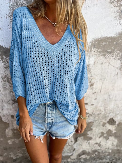 🔥Hot Sale 50% OFF🔥Top tricoté creux à col en V🍀🛫Achetez-en deux et bénéficiez d'une livraison gratuite🛫