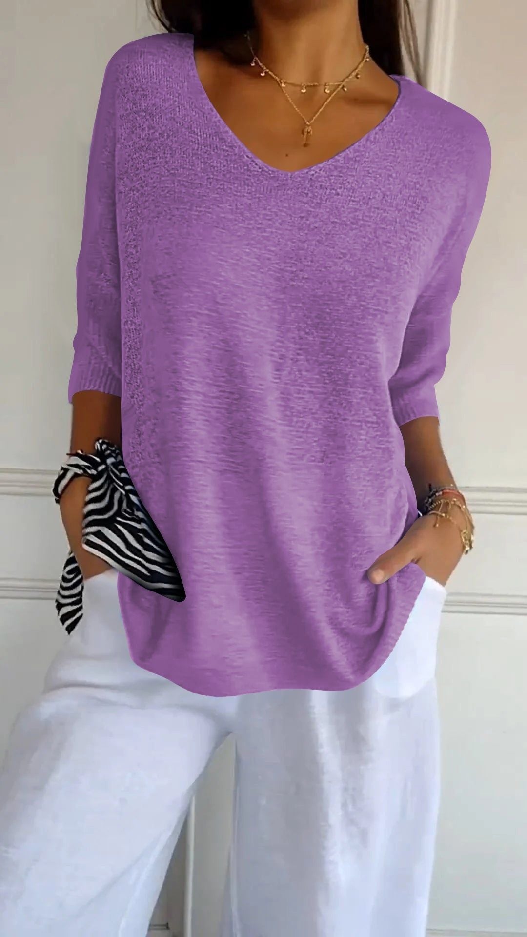 💖Vente Limitée 60% de Réduction💖 Haut à Col V Uni en Maille