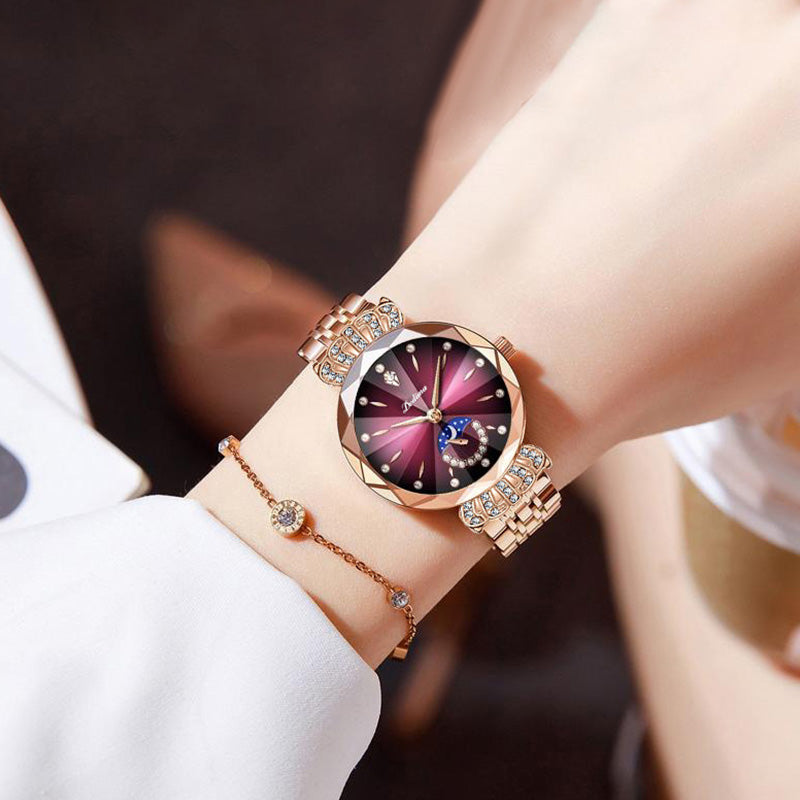 🔥Vente de la Saint-Valentin🔥 Montre Étoile Et Lune À La Mode En Diamant Pour Femmes