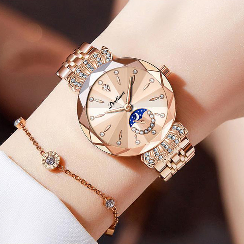 🔥Vente de la Saint-Valentin🔥 Montre Étoile Et Lune À La Mode En Diamant Pour Femmes
