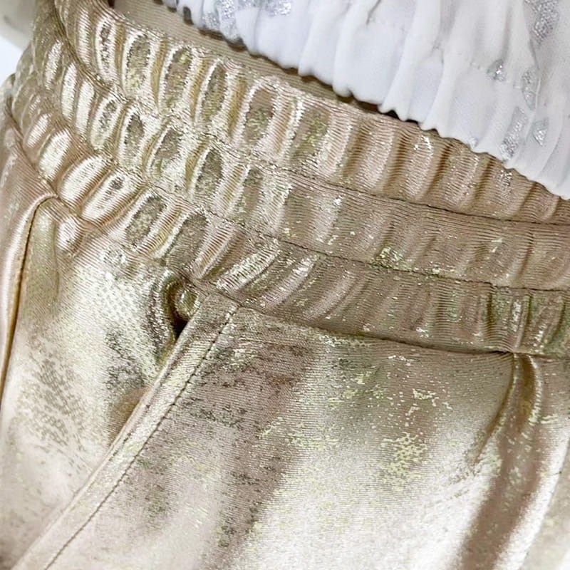 Ensemble 2 pièces pour femmes : ensemble haut en feuille d'or et pantalon à paillettes Devil's Eye