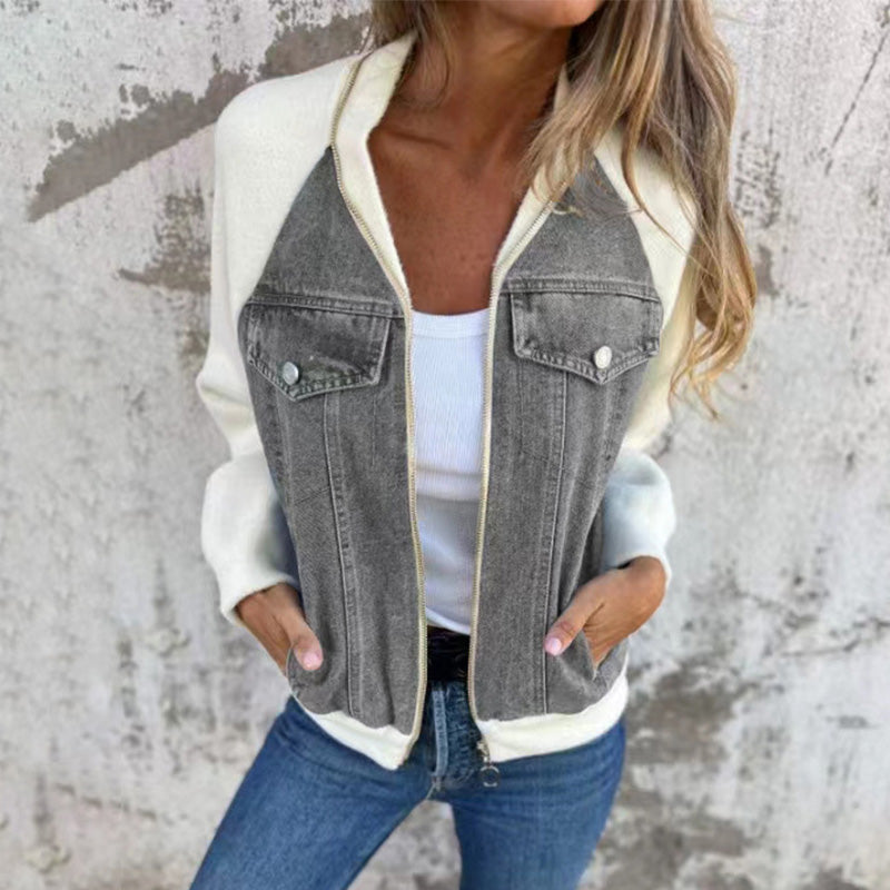 🔥 Promotion de Printemps : -50% 🔥 Veste en denim à fermeture éclair pour femmes