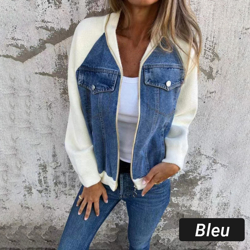 🔥 Promotion de Printemps : -50% 🔥 Veste en denim à fermeture éclair pour femmes