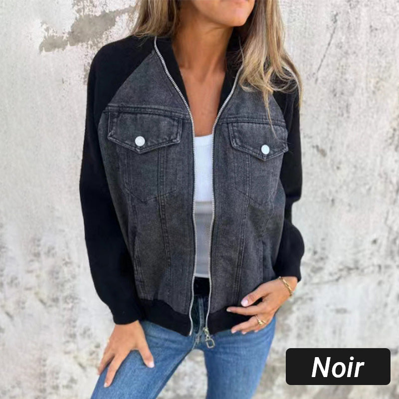 🔥 Promotion de Printemps : -50% 🔥 Veste en denim à fermeture éclair pour femmes