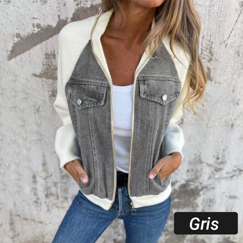 🔥 Promotion de Printemps : -50% 🔥 Veste en denim à fermeture éclair pour femmes
