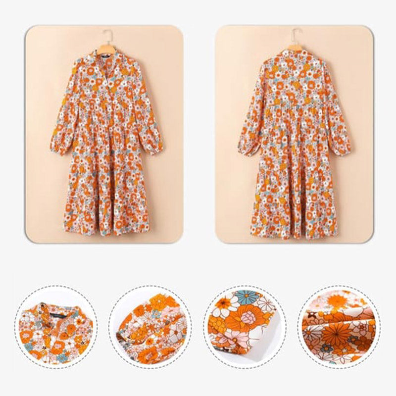 🔥Achetez 2 livraisons gratuites🔥Robe mi-longue bohème à manches longues et col en V pour femme