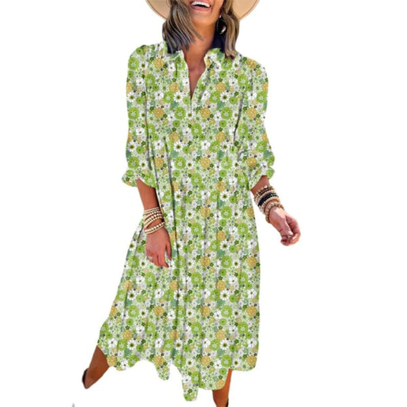 🔥Achetez 2 livraisons gratuites🔥Robe mi-longue bohème à manches longues et col en V pour femme