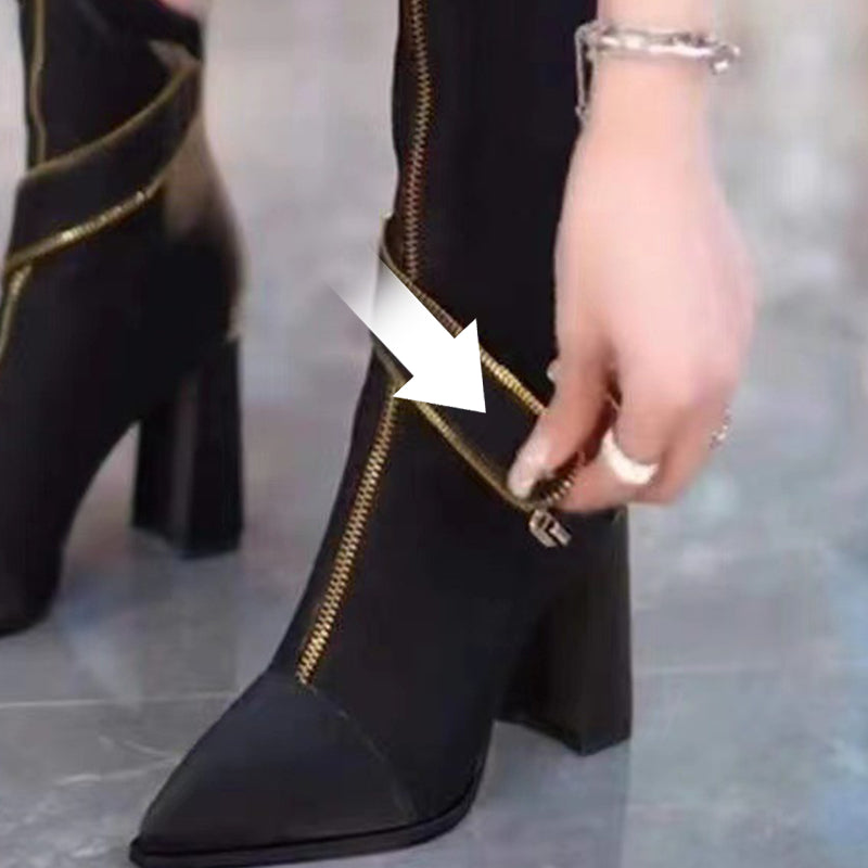 Bottes à Hauteur Genoux avec Talon Épais et Bout Pointu 🔥 Livraison gratuite🔥