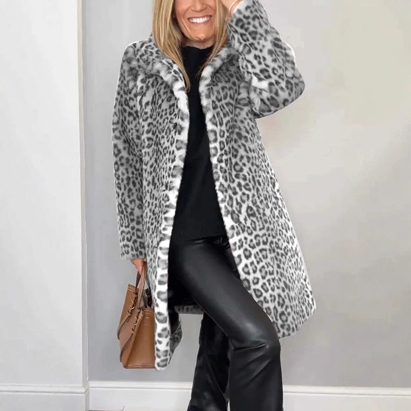 💕HOT SALE 💕Veste mi-longue à imprimé léopard pour femmes