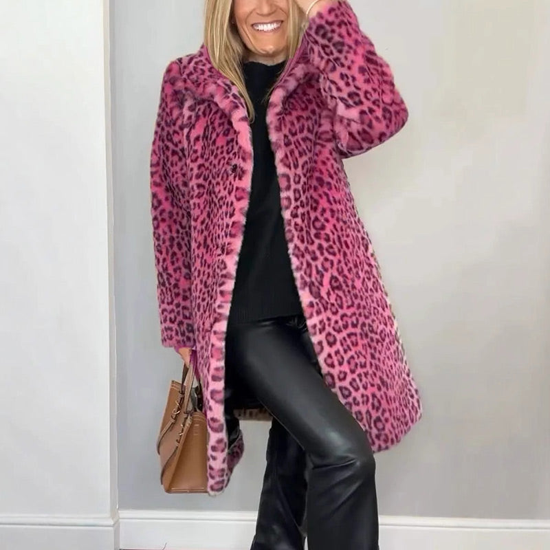 💕HOT SALE 💕Veste mi-longue à imprimé léopard pour femmes