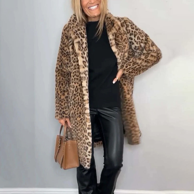 💕HOT SALE 💕Veste mi-longue à imprimé léopard pour femmes