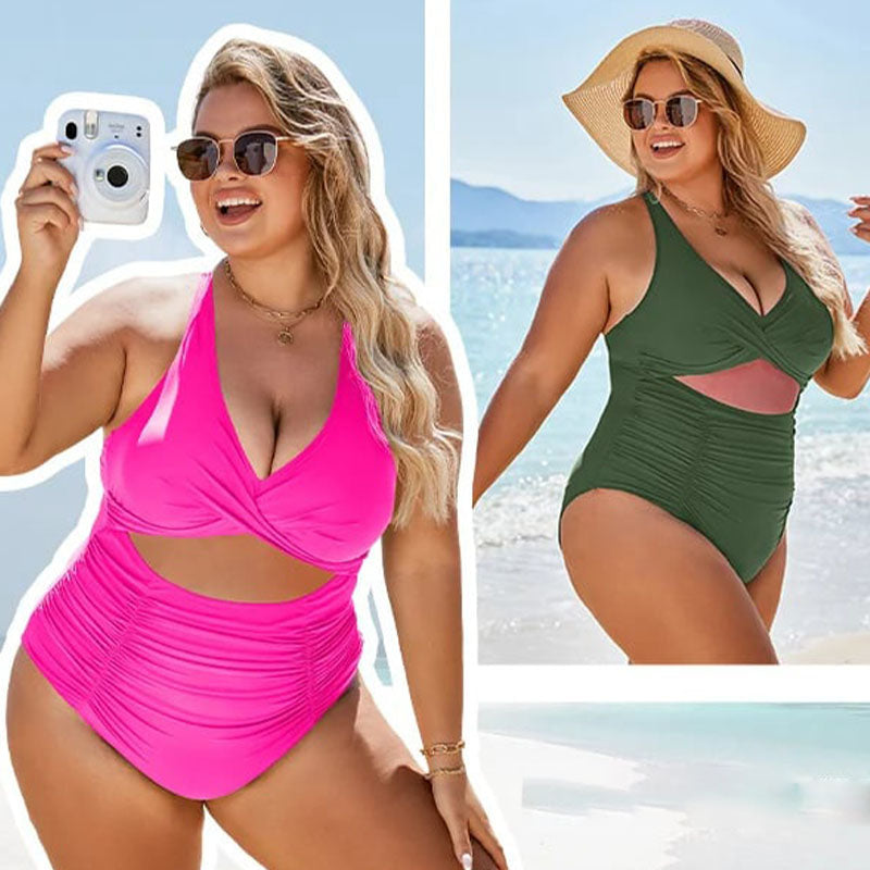 Maillots de Bain Féminins Push-Up avec Contrôle du Ventre et Col en V à Découpes