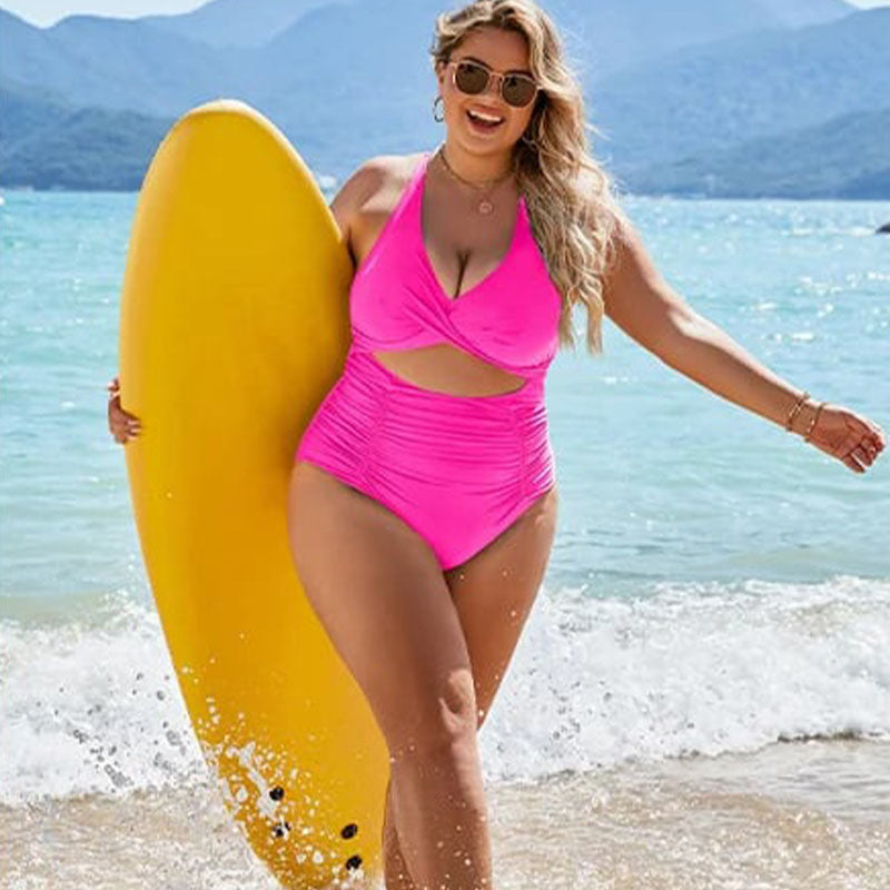 Maillots de Bain Féminins Push-Up avec Contrôle du Ventre et Col en V à Découpes