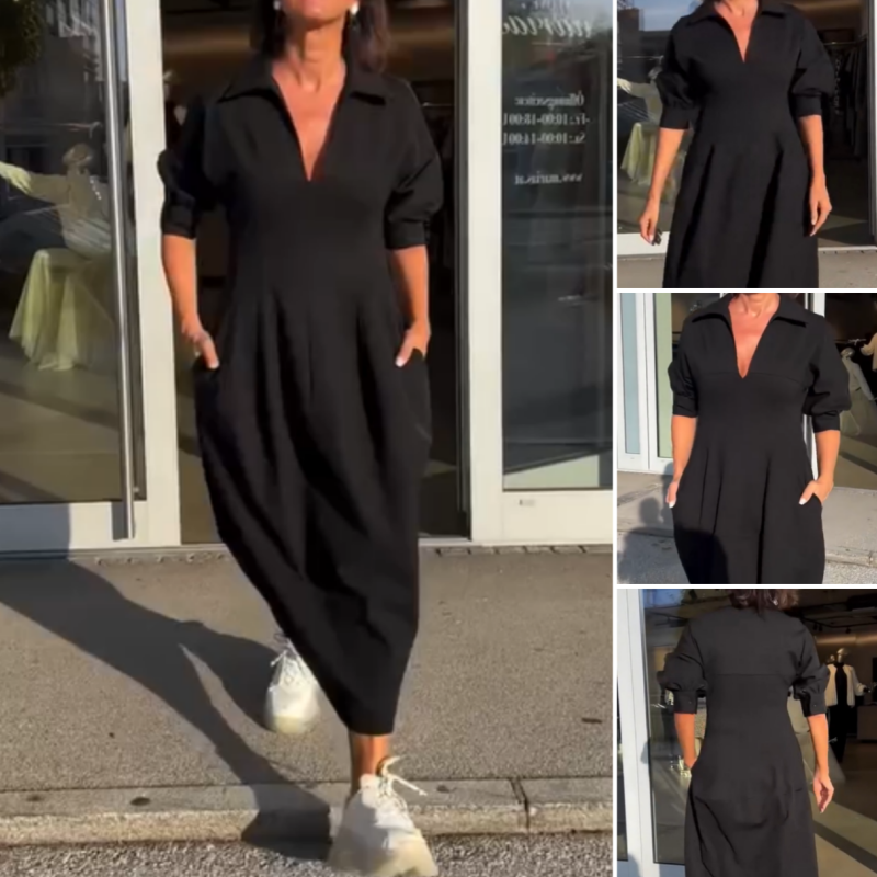 👗Remise de printemps 50%🔥Robe midi à col en V pour femme avec col