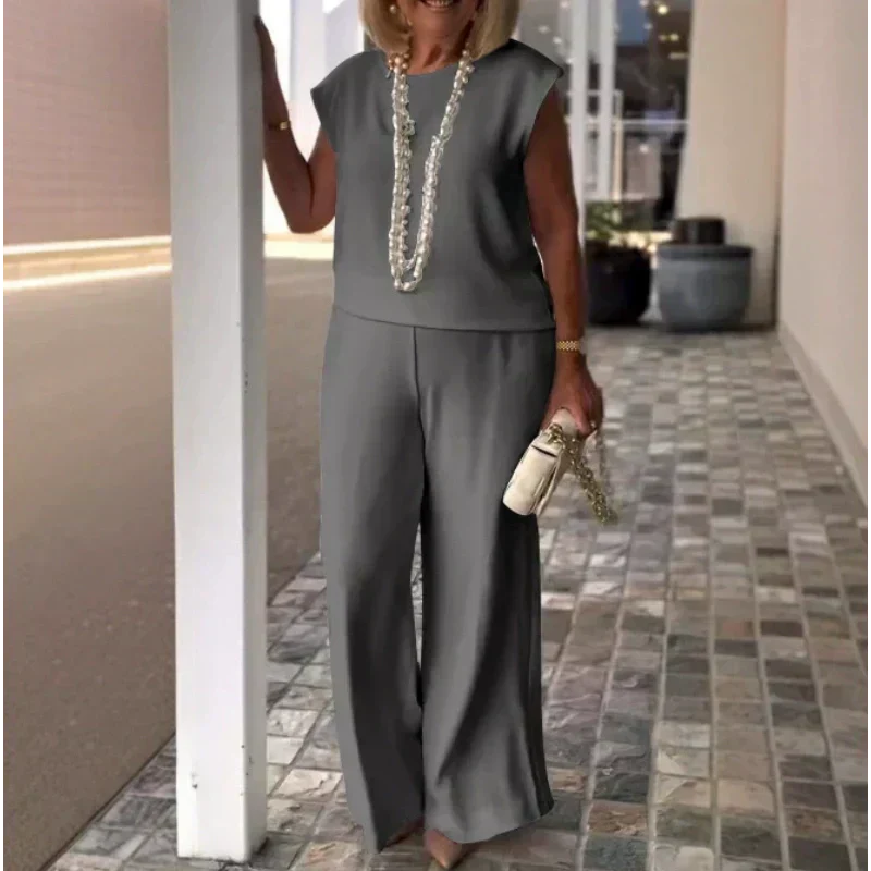 🌸2025 Tout nouveau design👗Haut sans manches et pantalon à col rond pour femmes