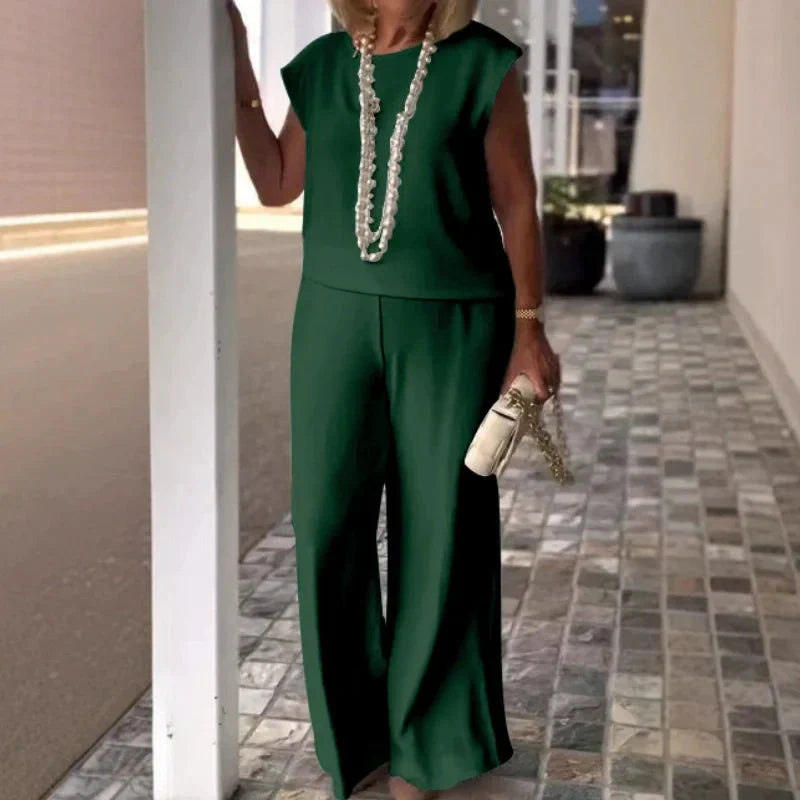 🌸2025 Tout nouveau design👗Haut sans manches et pantalon à col rond pour femmes