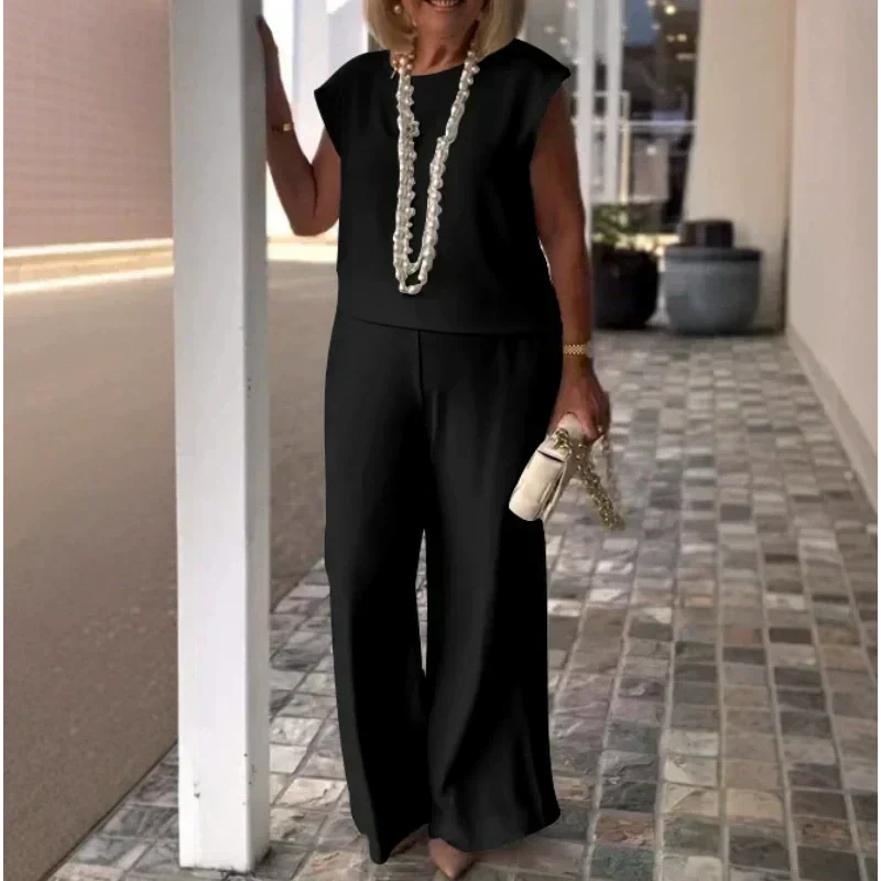 🌸2025 Tout nouveau design👗Haut sans manches et pantalon à col rond pour femmes