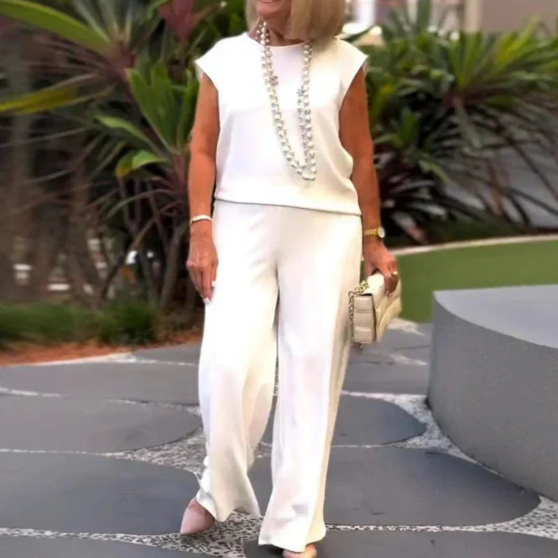 🌸2025 Tout nouveau design👗Haut sans manches et pantalon à col rond pour femmes