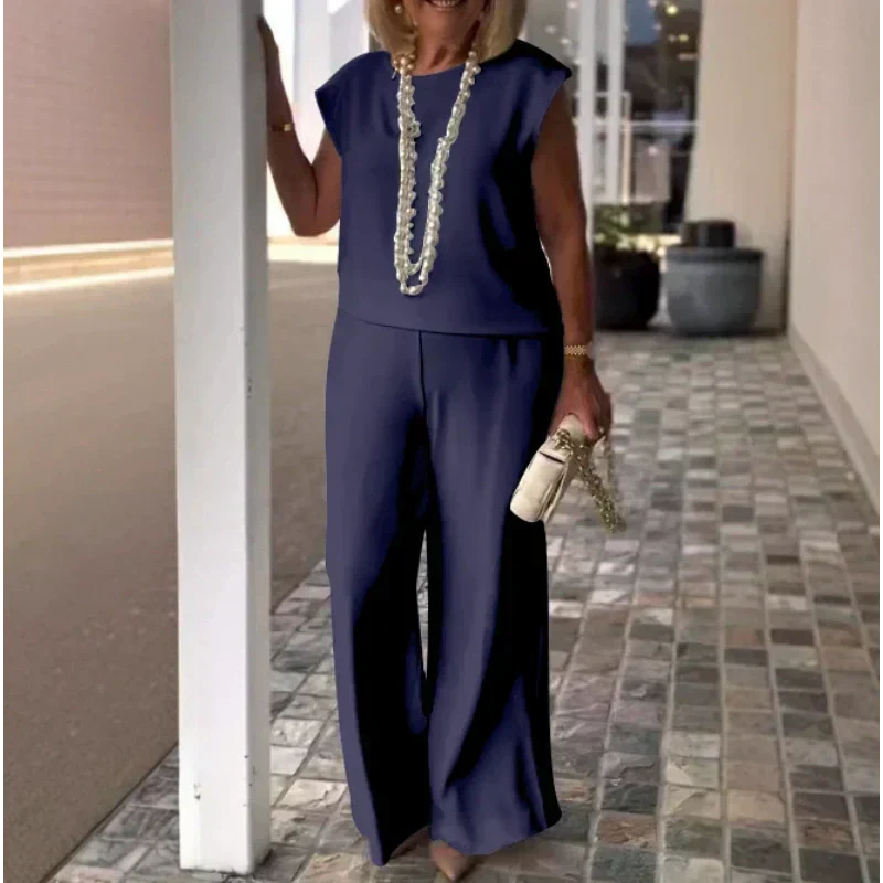 🌸2025 Tout nouveau design👗Haut sans manches et pantalon à col rond pour femmes