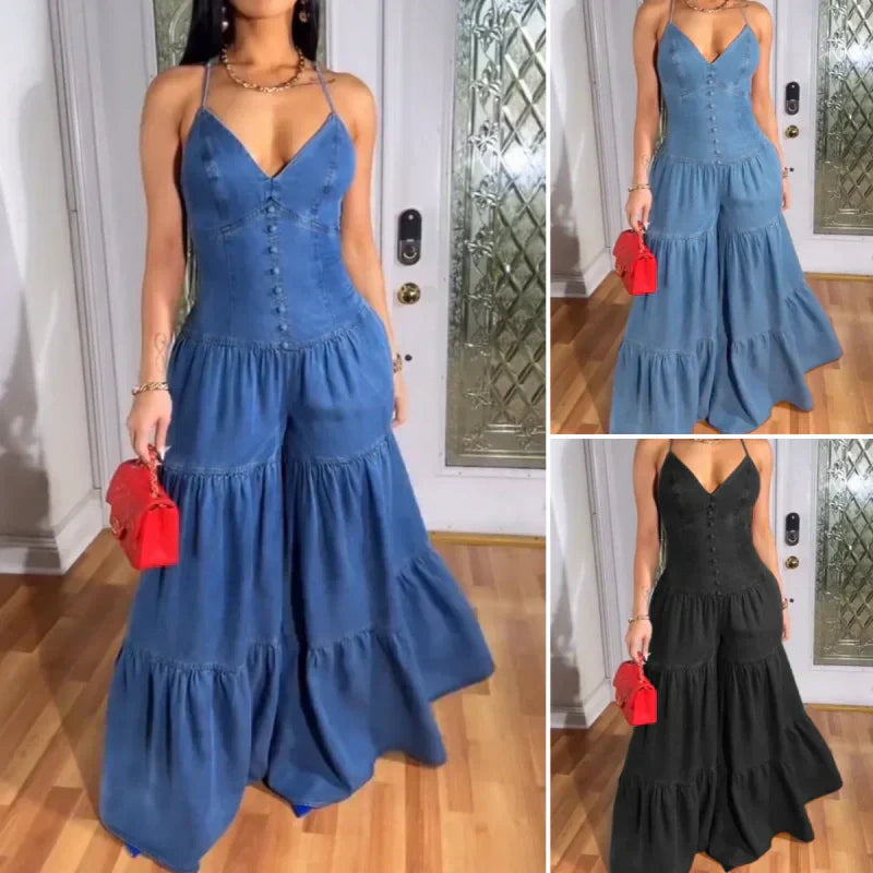 Combinaison dos nu sexy à col en V pour femme