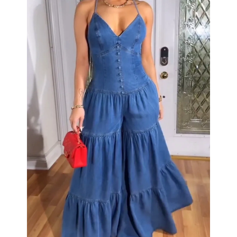 Combinaison dos nu sexy à col en V pour femme