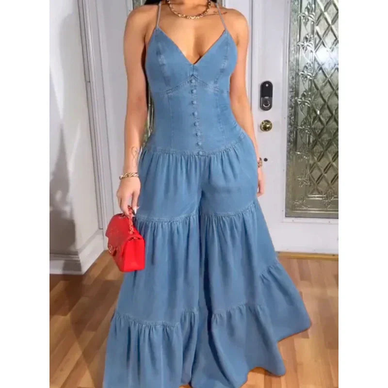 Combinaison dos nu sexy à col en V pour femme