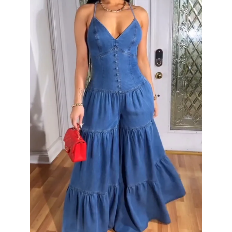 Combinaison dos nu sexy à col en V pour femme