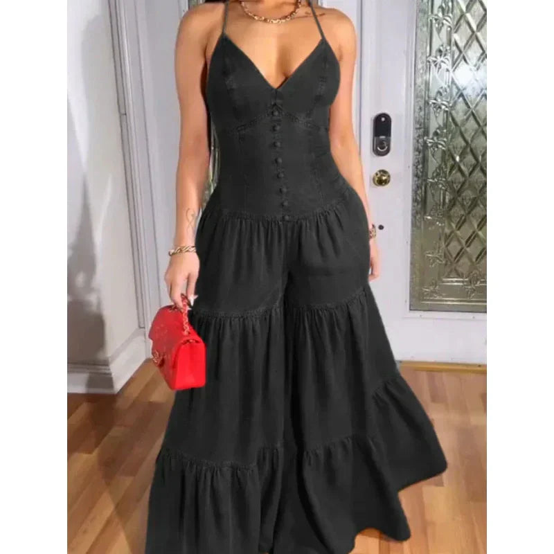 Combinaison dos nu sexy à col en V pour femme