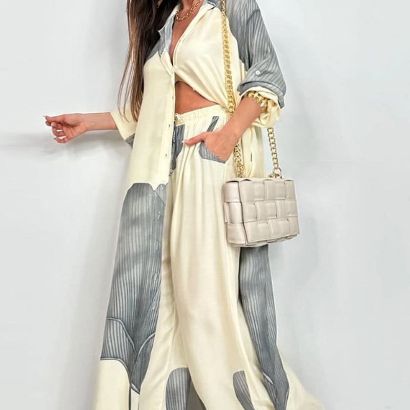 Ensemble chemise longue boutonnée et pantalon à cordon de serrage(Livraison gratuite ✈️)