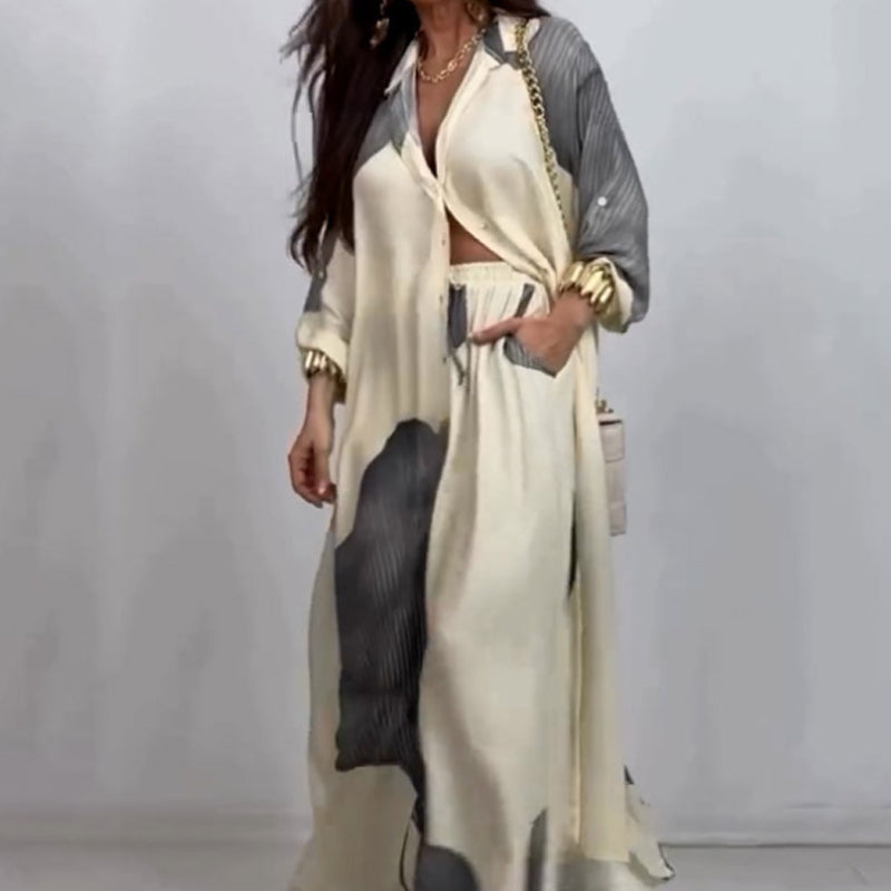 Ensemble chemise longue boutonnée et pantalon à cordon de serrage(Livraison gratuite ✈️)