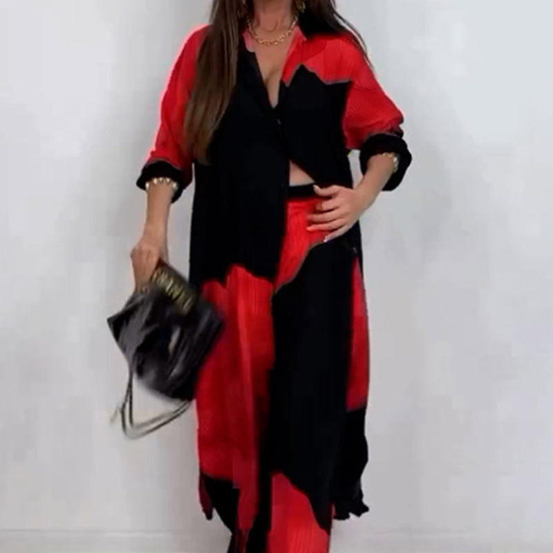 Ensemble chemise longue boutonnée et pantalon à cordon de serrage(Livraison gratuite ✈️)