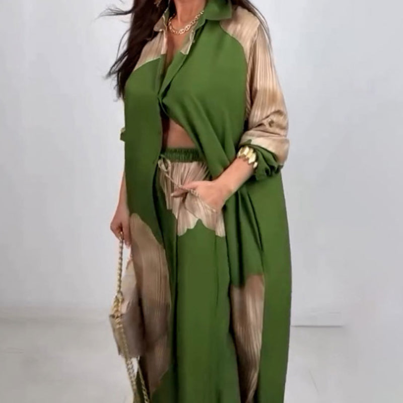 Ensemble chemise longue boutonnée et pantalon à cordon de serrage(Livraison gratuite ✈️)