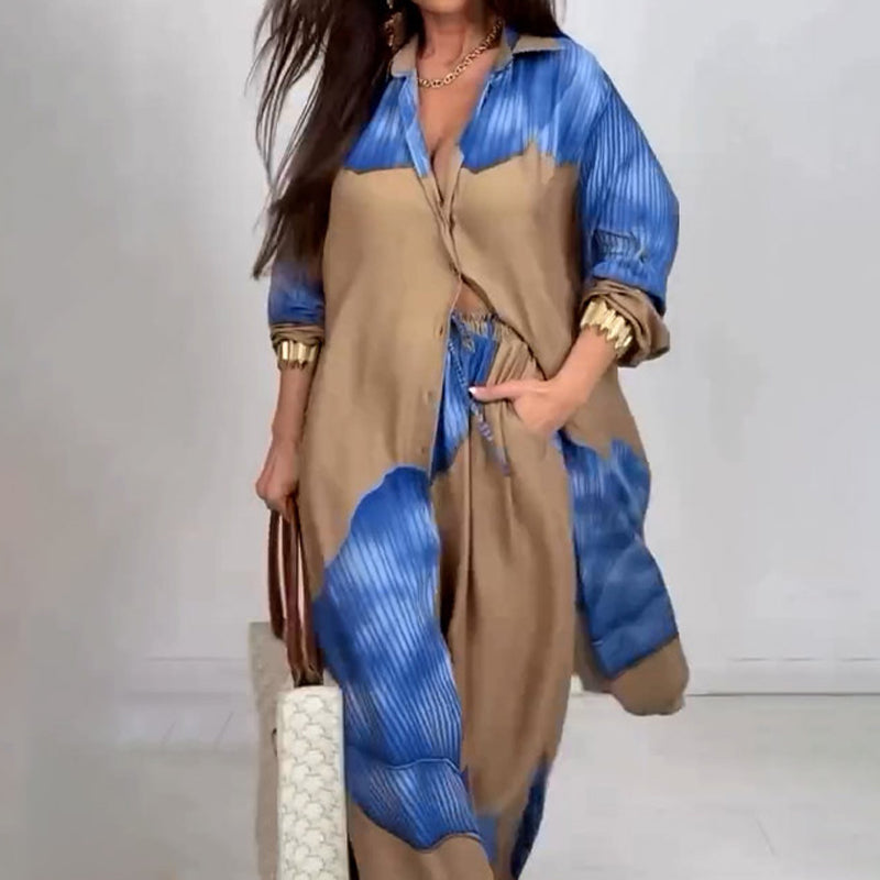 Ensemble chemise longue boutonnée et pantalon à cordon de serrage(Livraison gratuite ✈️)
