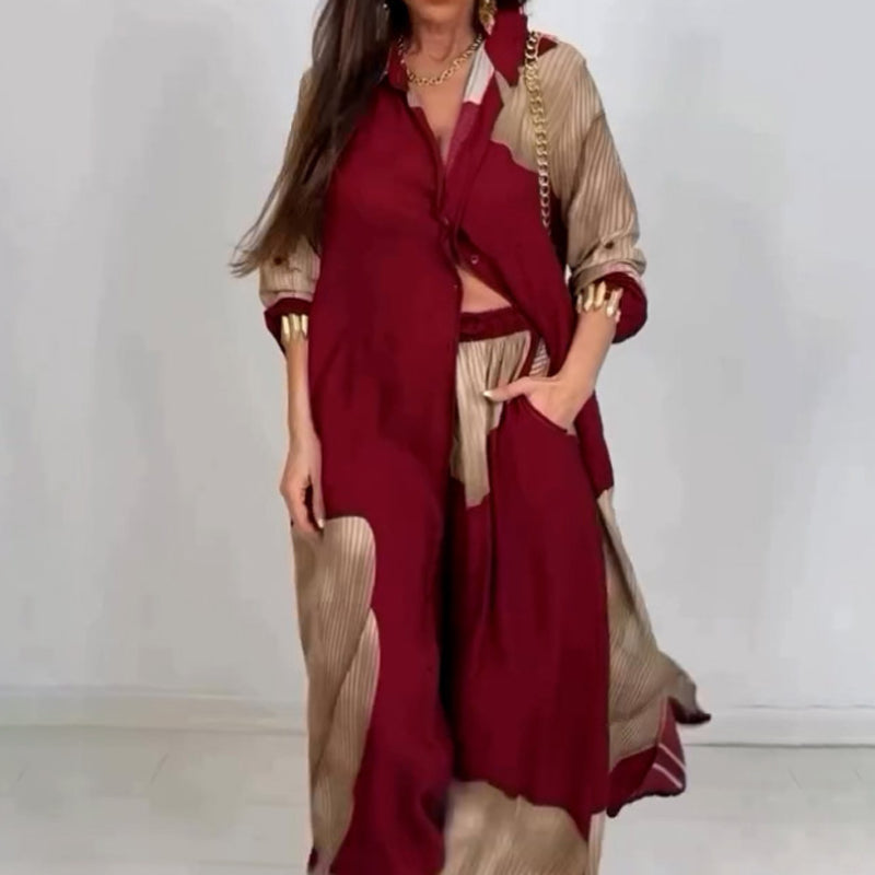 Ensemble chemise longue boutonnée et pantalon à cordon de serrage(Livraison gratuite ✈️)