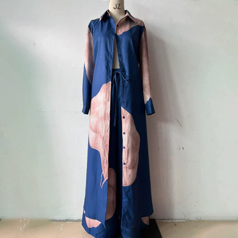 Ensemble chemise longue boutonnée et pantalon à cordon de serrage(Livraison gratuite ✈️)
