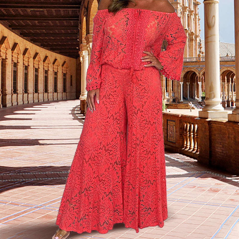 🔥Vente à chaud - 49 % de réduction🔥Ensemble deux pièces femme : haut en dentelle + pantalon large