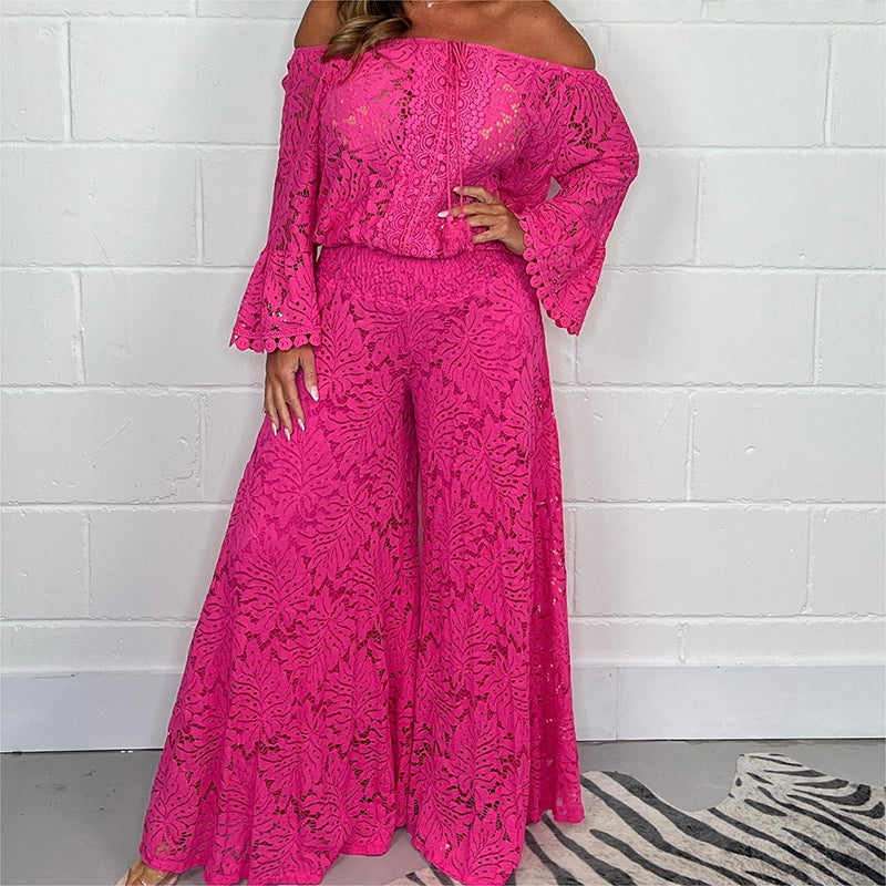 🔥Vente à chaud - 49 % de réduction🔥Ensemble deux pièces femme : haut en dentelle + pantalon large